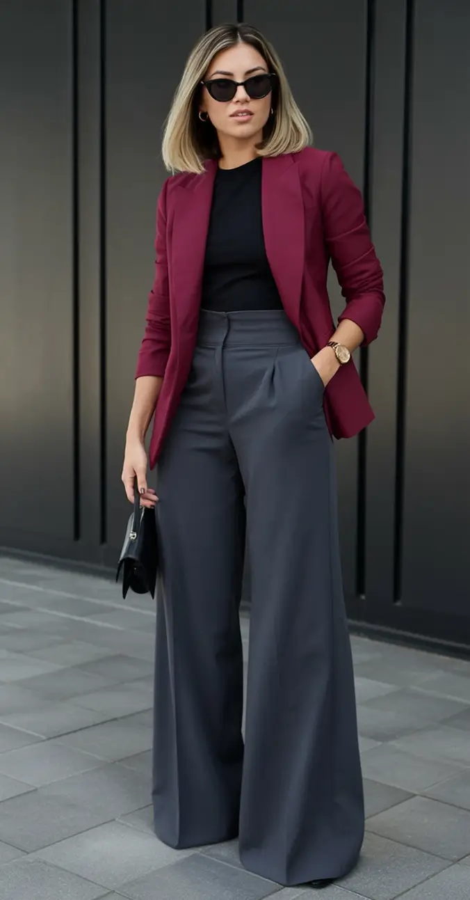 Chic Fall outfits for the Office - 2025 Trends Matching Blazer and Pant: Burgundy Boss Energy