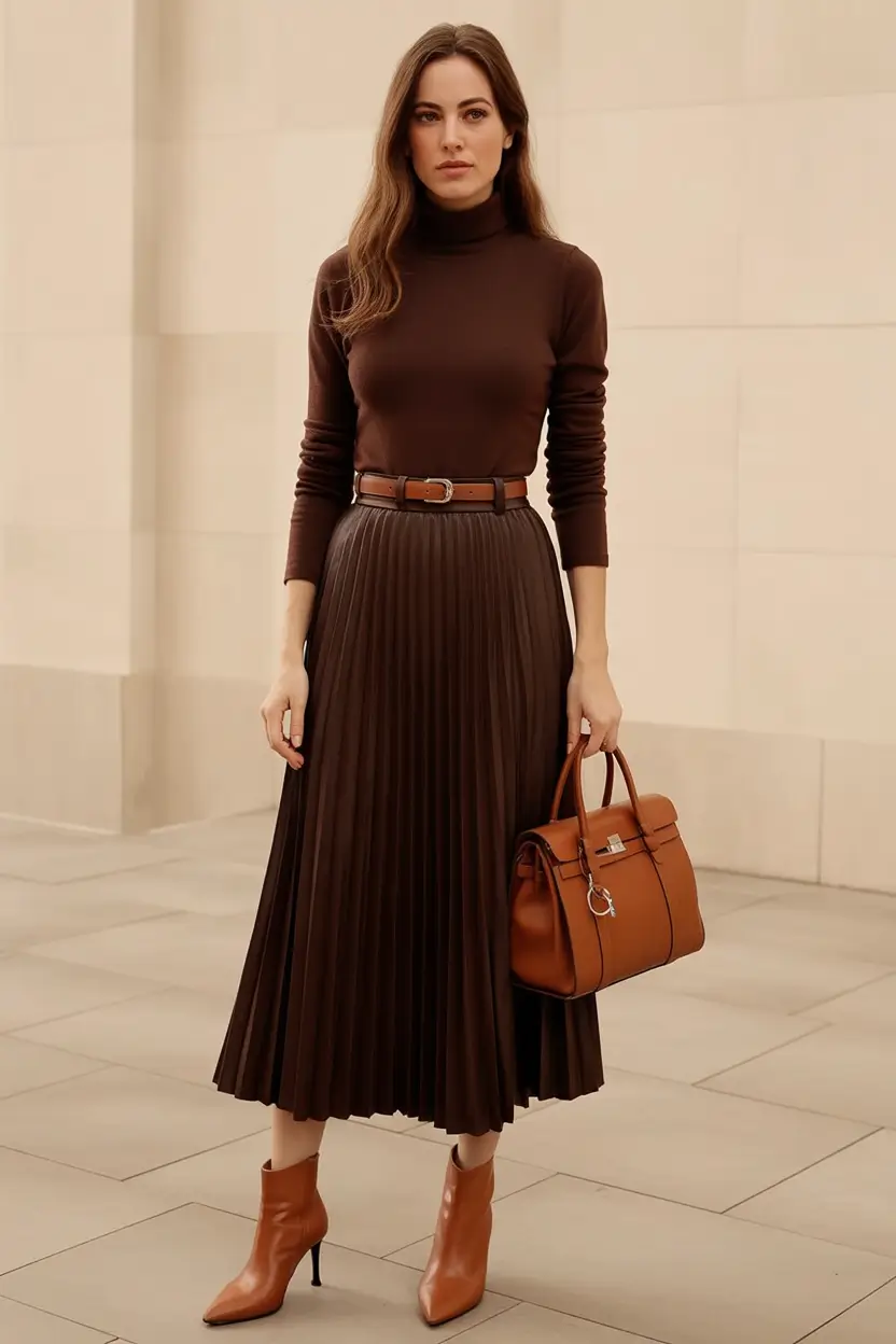 Chic Fall outfits for the Office - 2025 Trends Head-to-Toe Chocolate with Pleated Texture