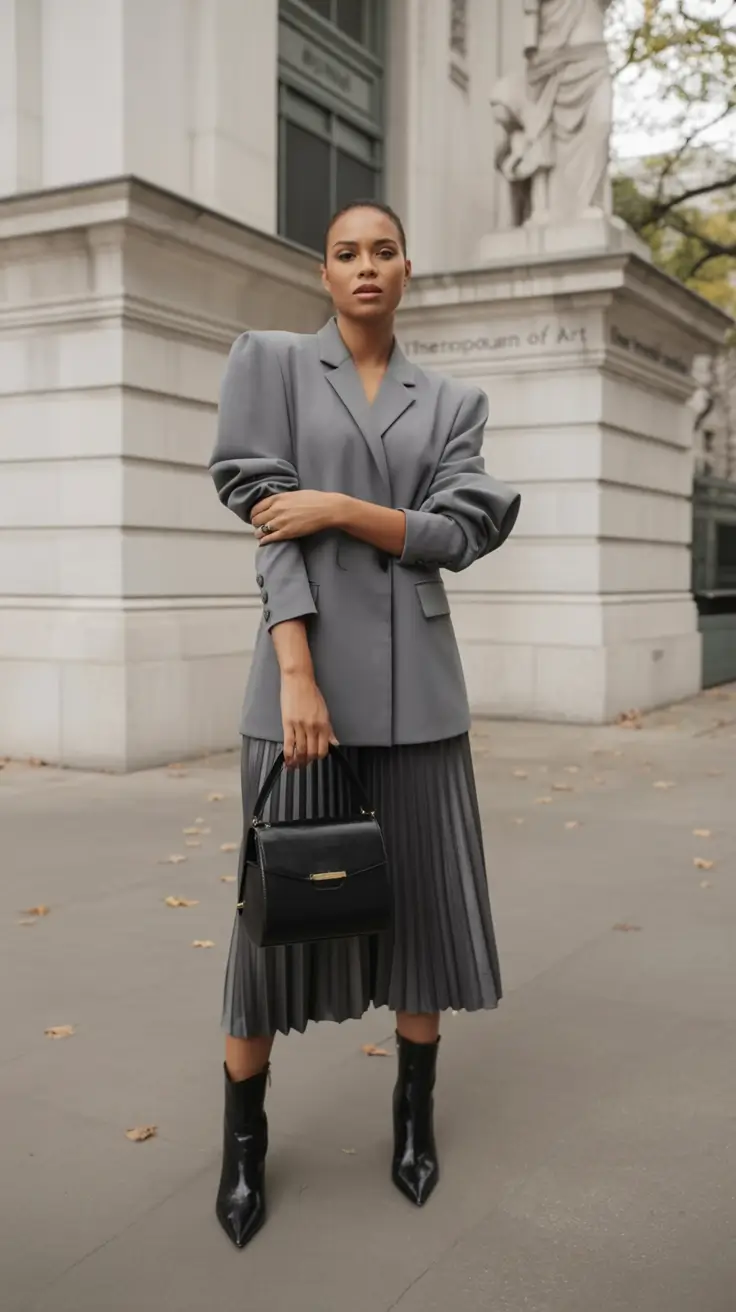 Chic Fall outfits for the Office - 2025 Trends Steel Gray Layers with City Polish