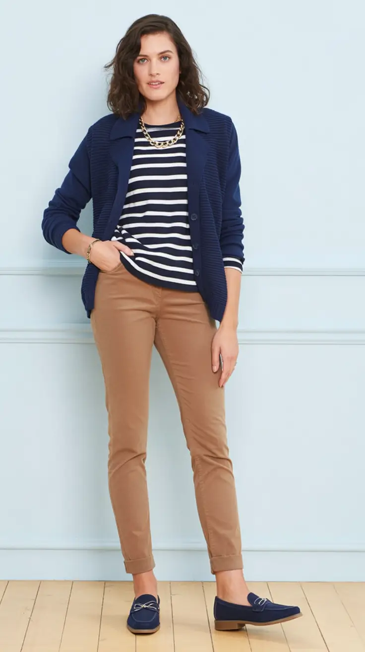 Chic Fall outfits for the Office - 2025 Trends Playful Nautical Stripes with Warm Chinos