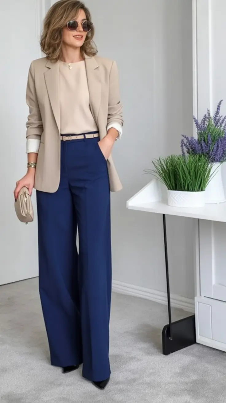 Chic Fall outfits for the Office - 2025 Trends Cool Beige And Navy Contrast
