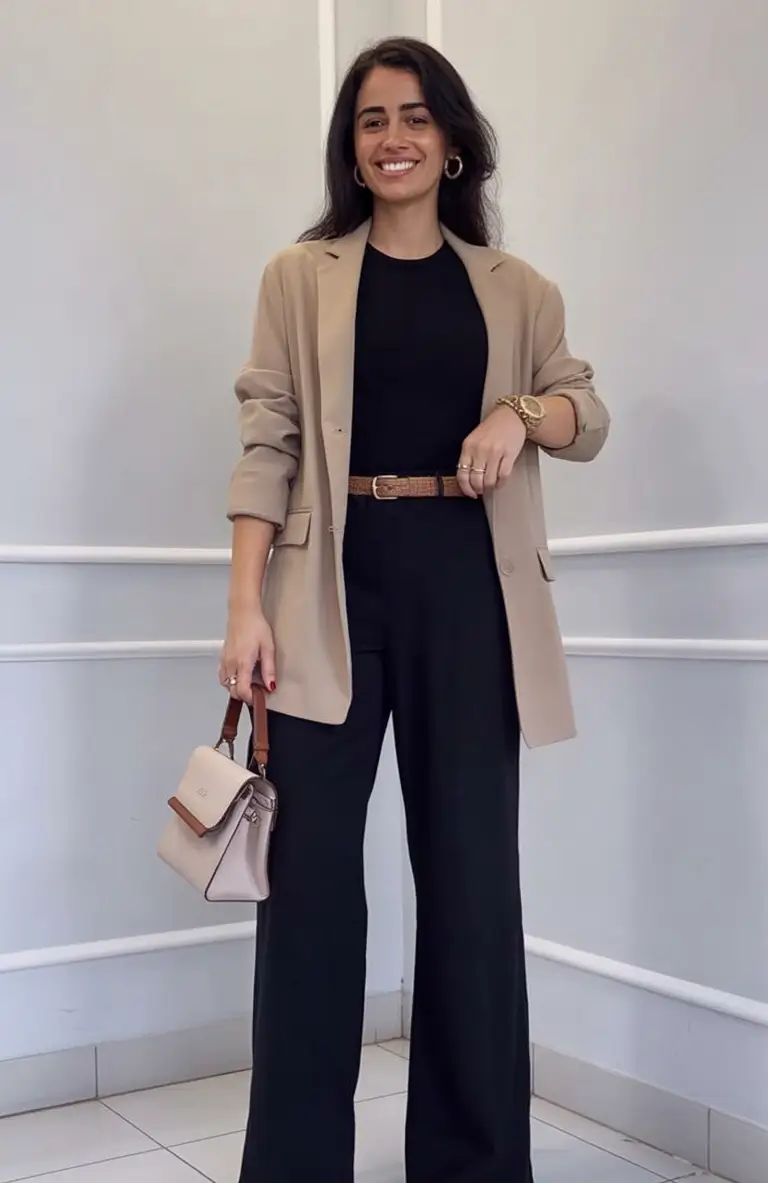 Chic Fall outfits for the Office - 2025 Trends Neutral Tones With Black Polish