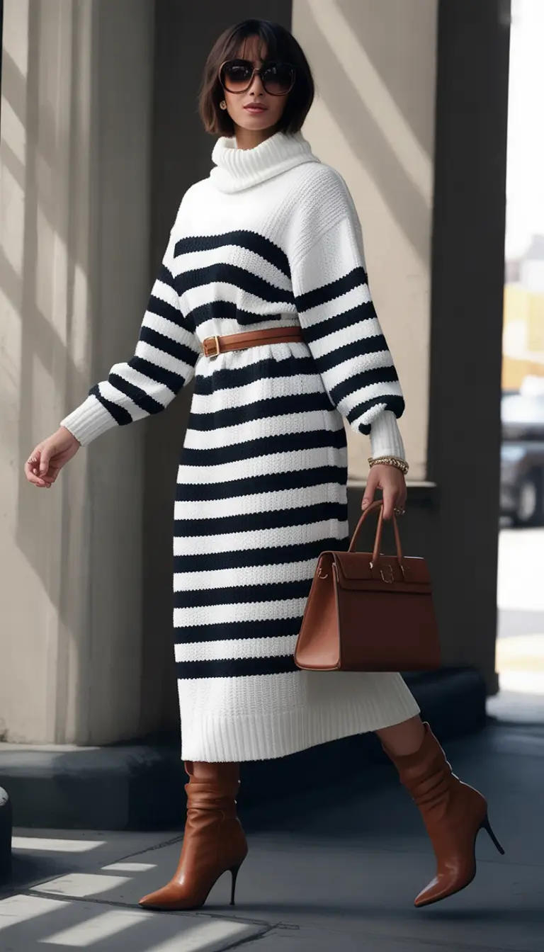 Chic Midsize outfits to Try This Fall 2025 Bold Stripes And Snatched Waist