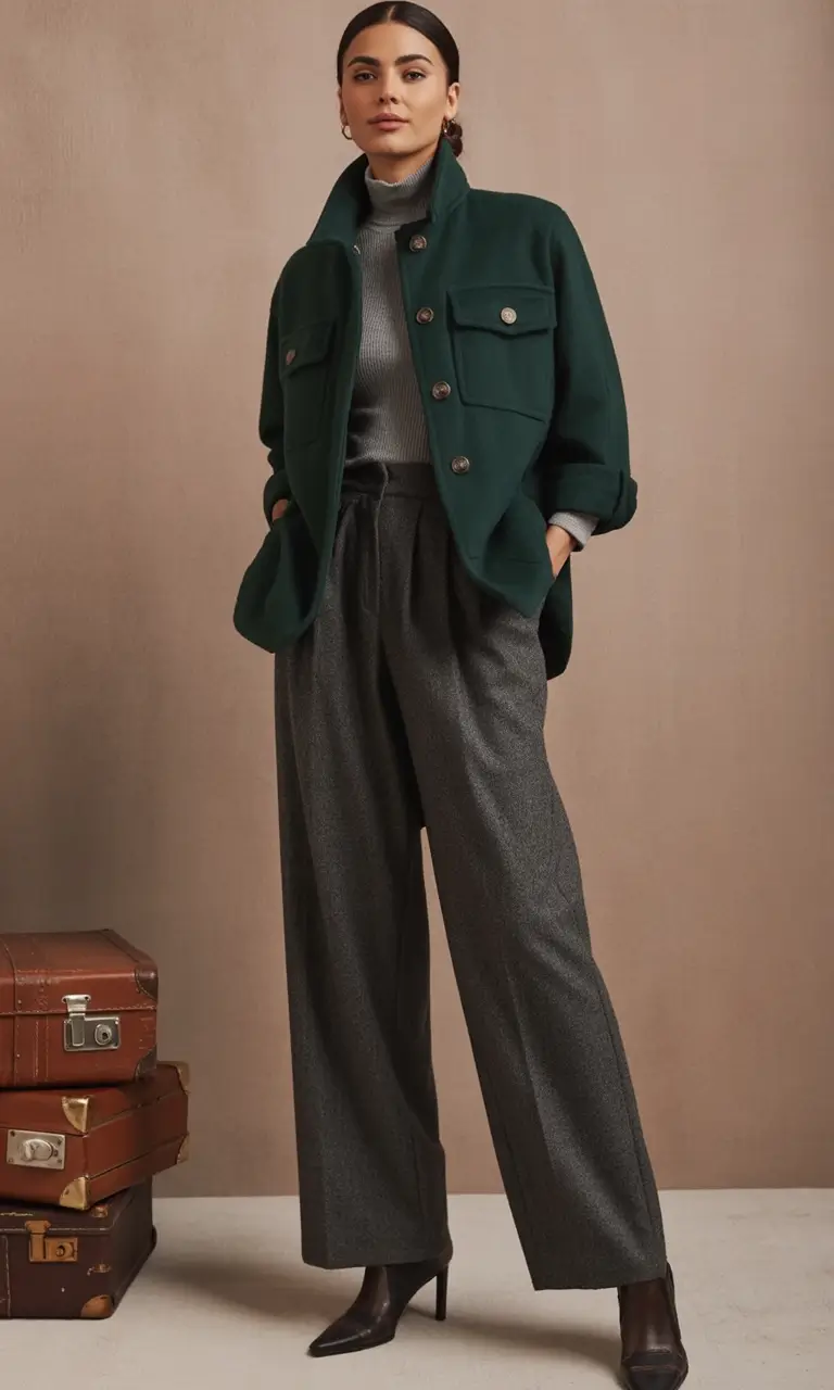 Chic Midsize Outfits to Try This Fall 2025 Forest Green Utility Meets Luxe Texture
