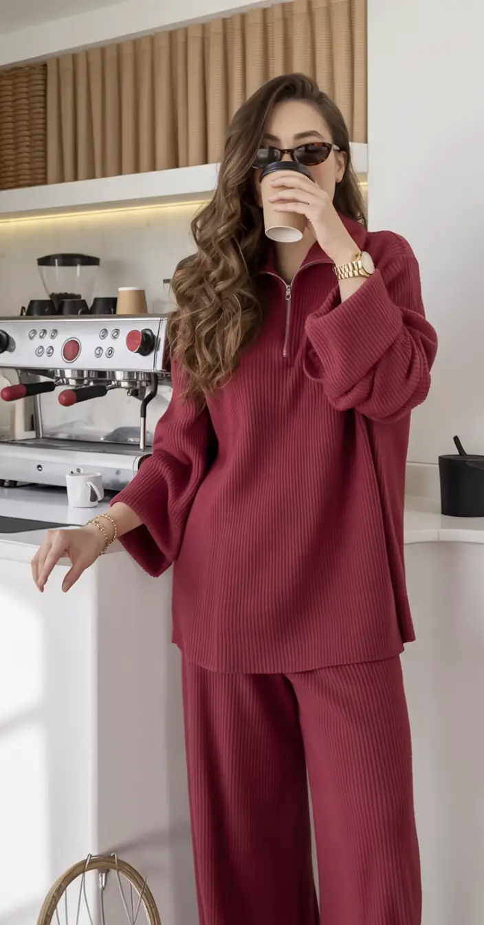 Chic Midsize outfits to Try This Fall 2025 Wine-Toned Lounge Perfection