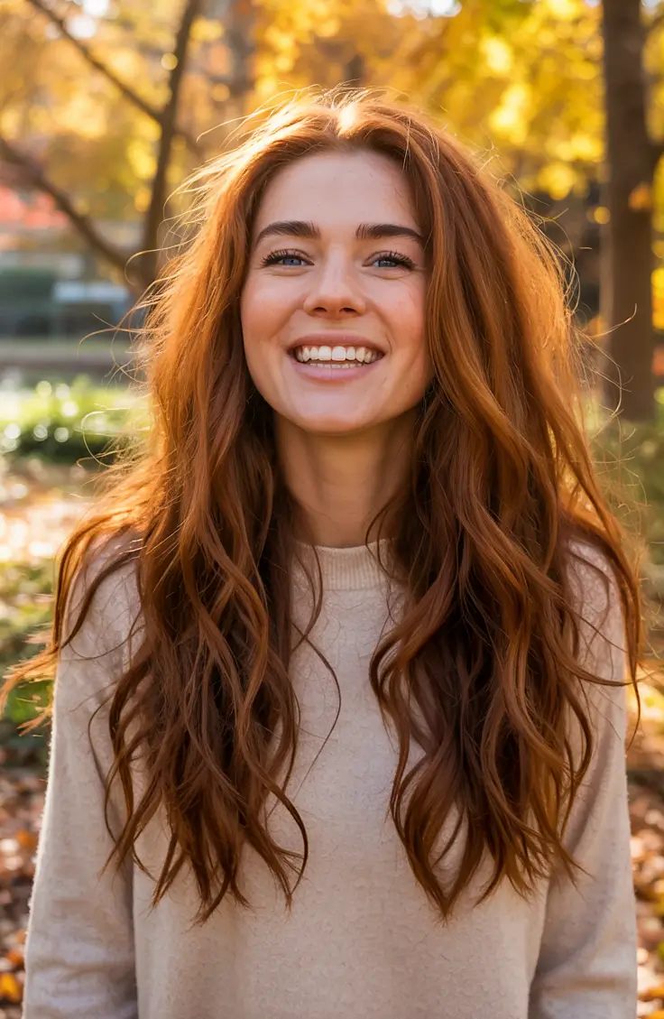 Cozy Brown Hair Colors for Fall Season 2025 Warm Auburn With Natural Texture