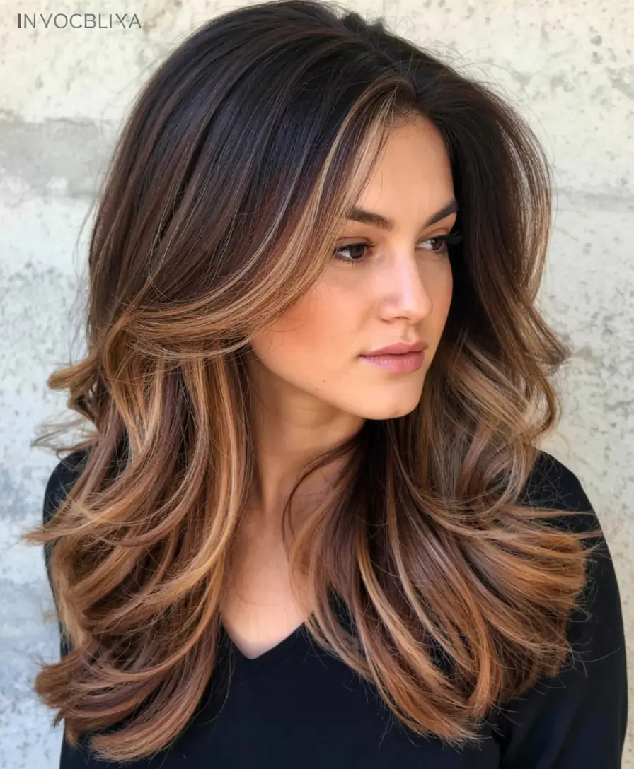 Cozy Brown Hair Colors for Fall Season 2025 Voluminous Brunette With Honey Swirls