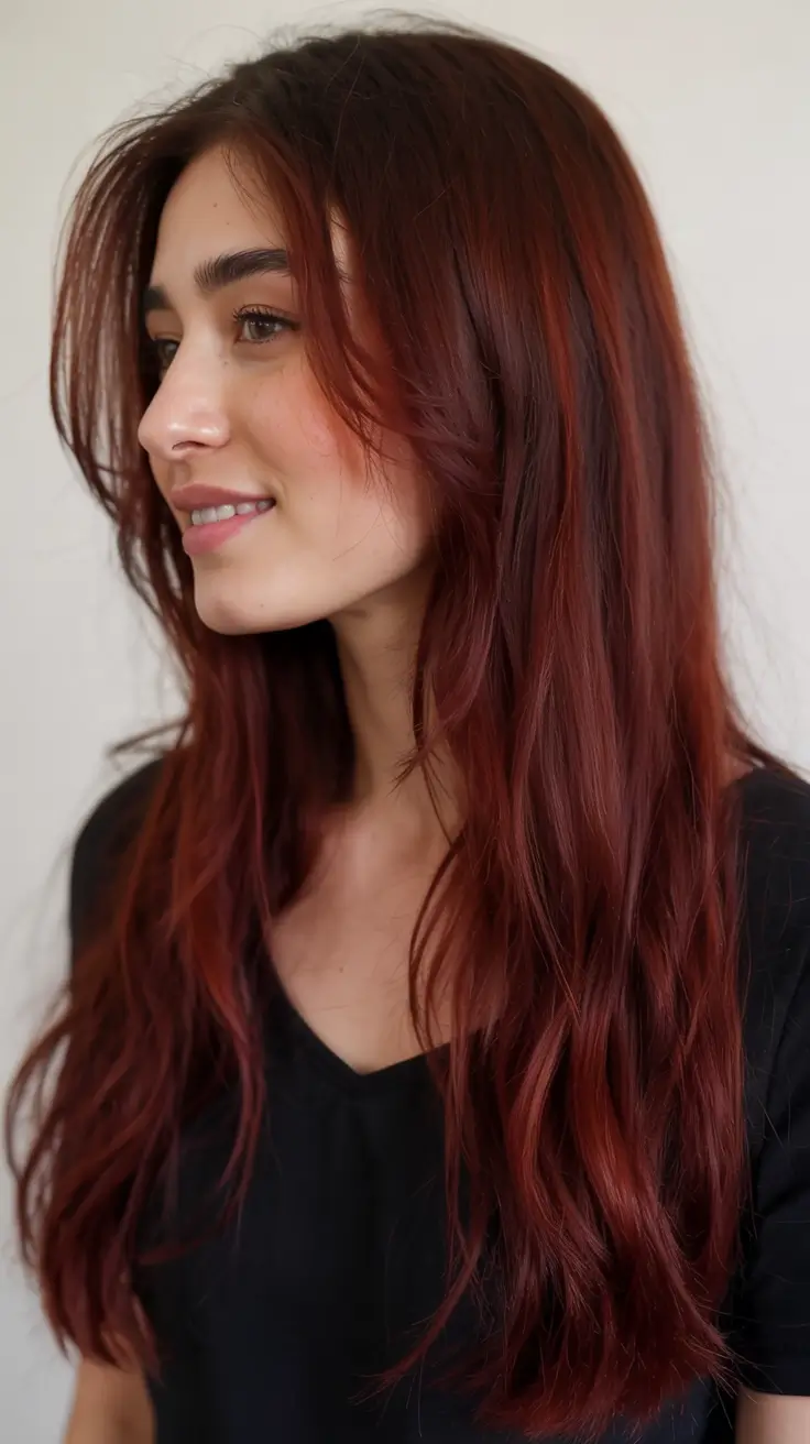 Cozy Brown Hair Colors for Fall Season 2025 Mahogany Red Velvet Shine