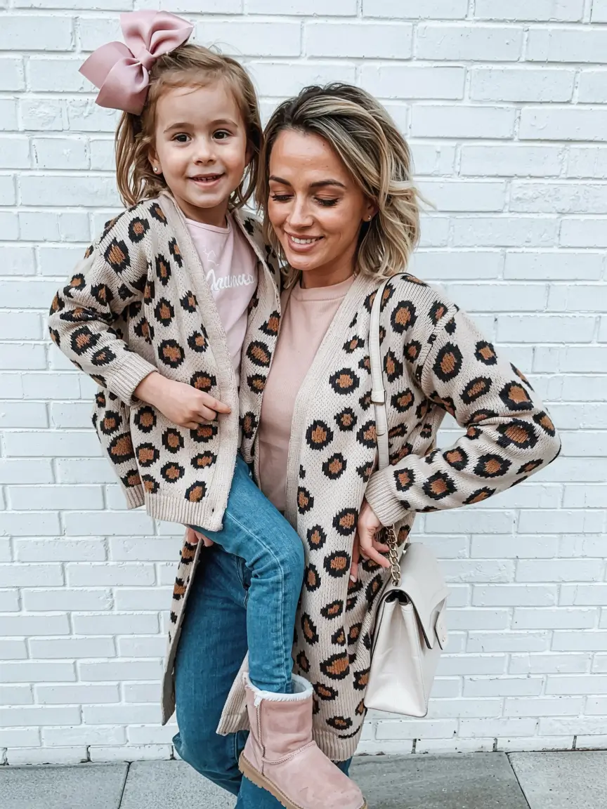 Cozy Fall 2025 outfits for Family Photo Cozy Leopard Layers with a Twist of Pink