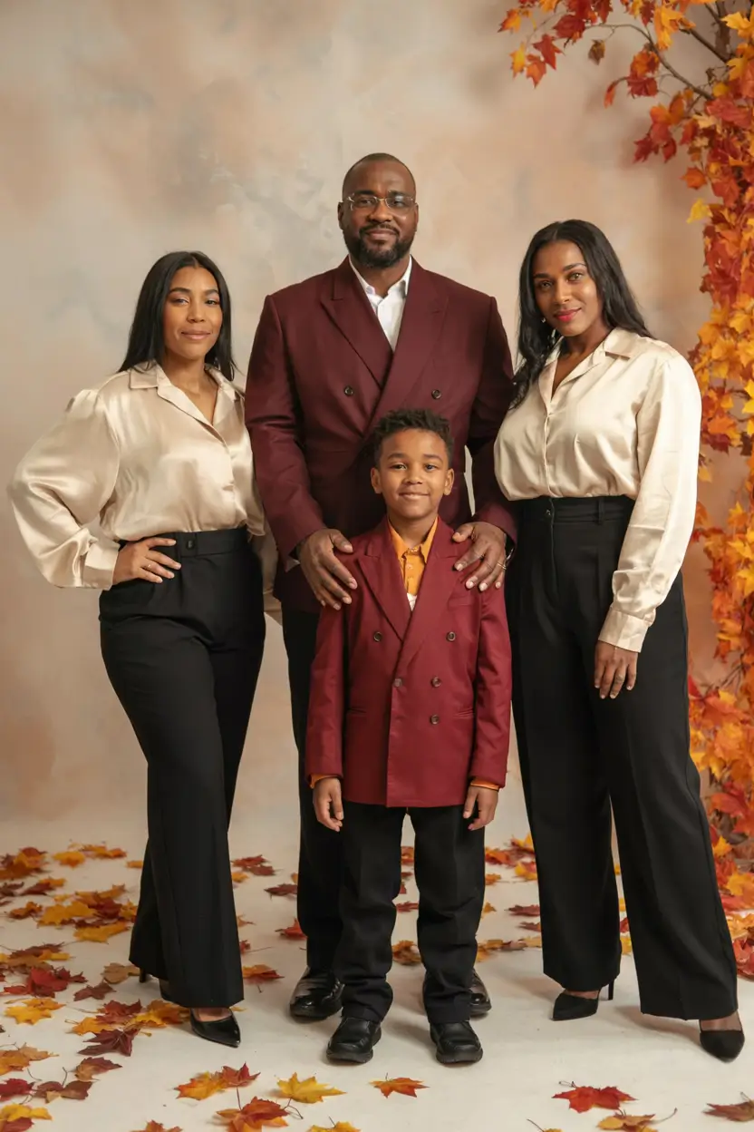 Cozy Fall 2025 outfits for Family Photo Burgundy and Champagne Elegance