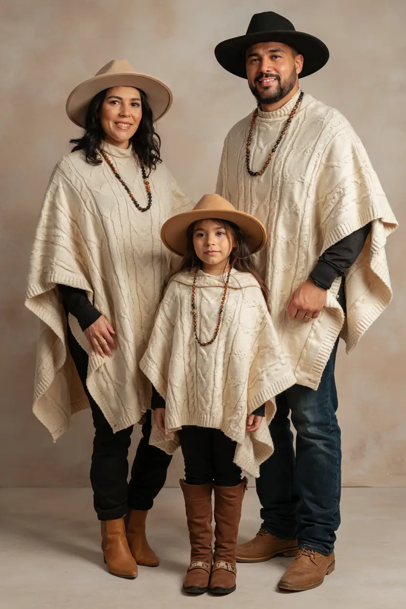 Cozy Fall 2025 outfits for Family Photo Matching Ponchos with Rustic Western Flair