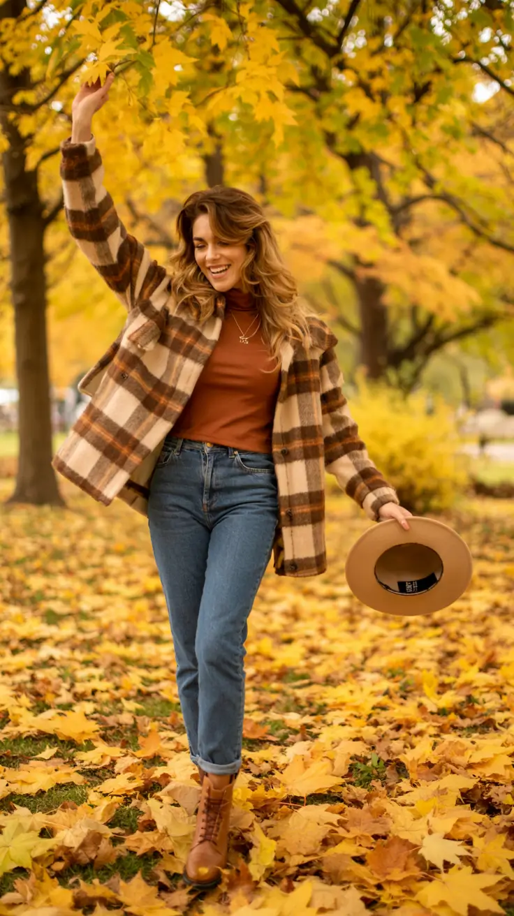 Cozy Fall 2025 outfits for Family Photo Burnt Orange Layers with Plaid Pop