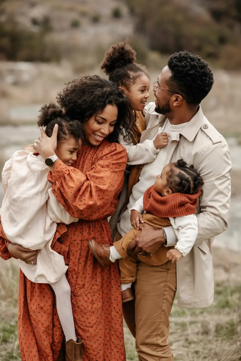 Cozy Fall 2025 outfits for Family Photo Warm Rust and Beige for an Earthy Family Look