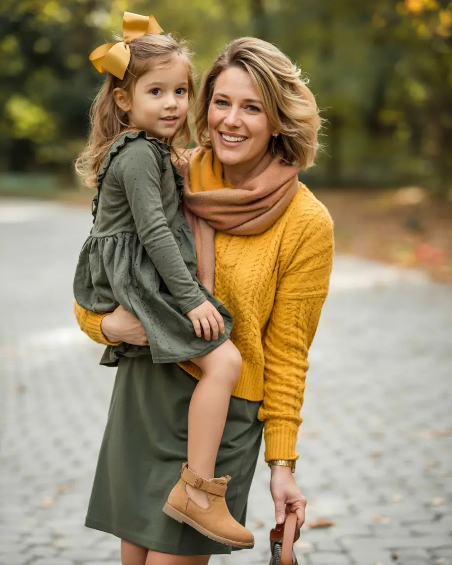 Cozy Fall 2025 outfits for Family Photo Mustard and Olive for a Crisp Fall Morning