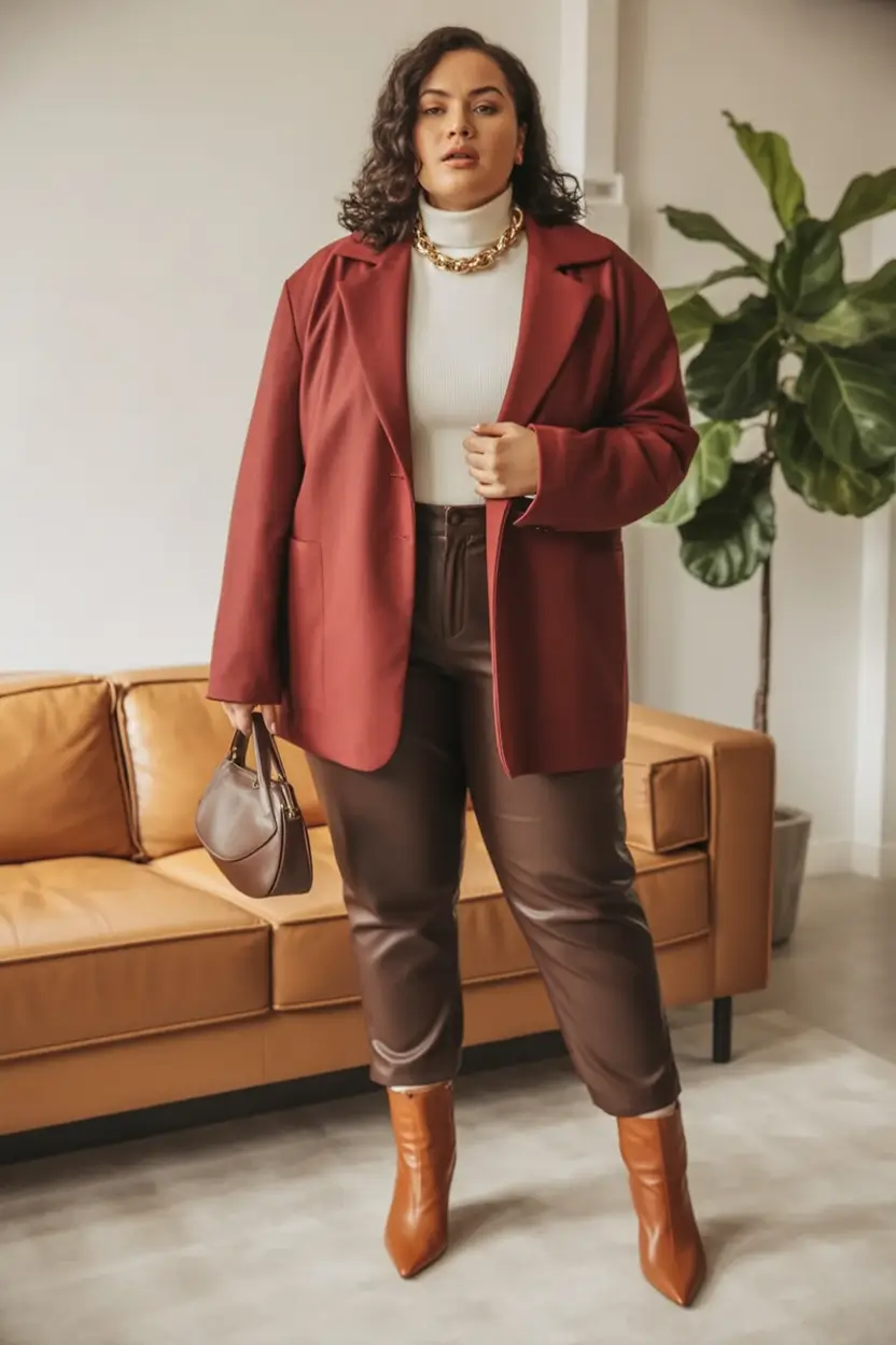 curvy fall outfits ideas 2025 Chic in Marsala and Chocolate