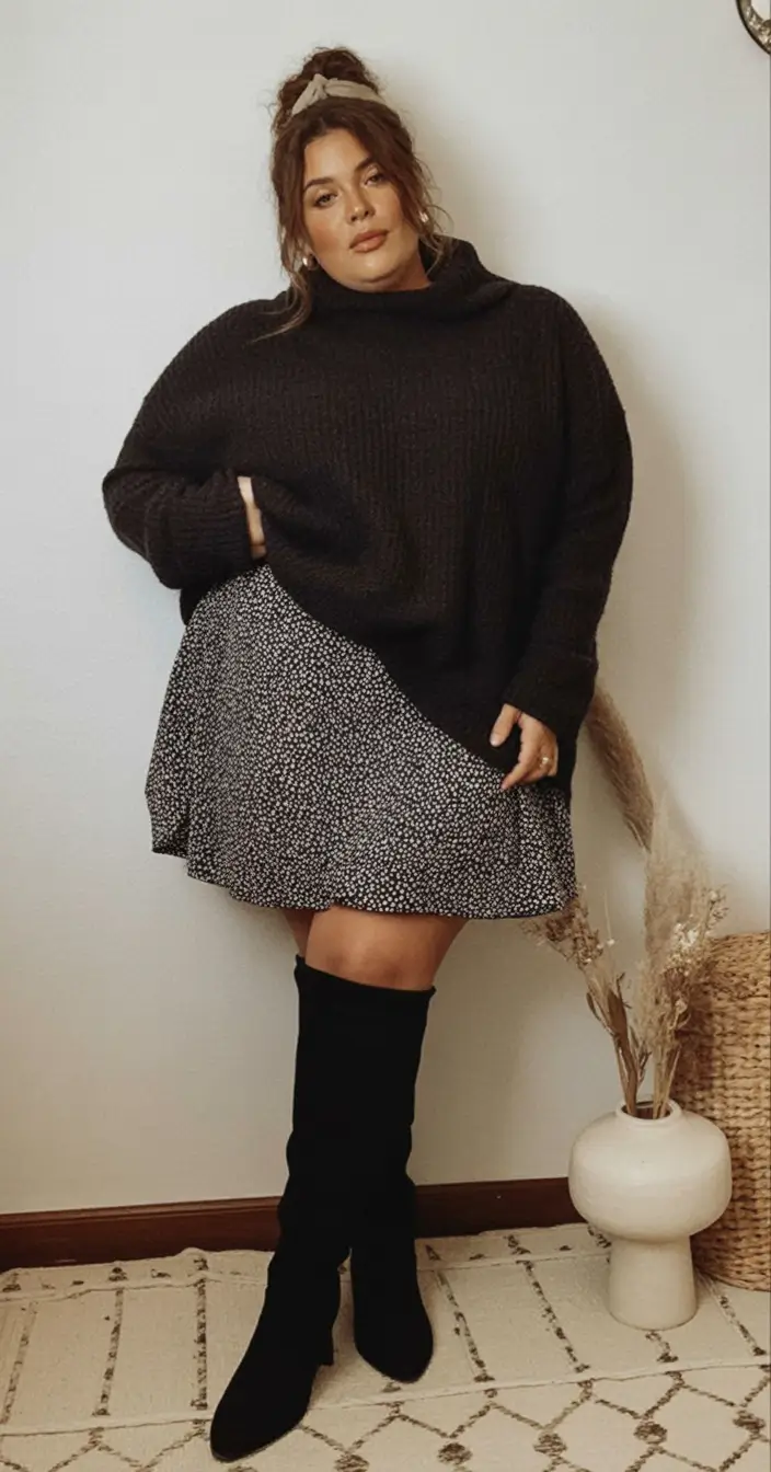 curvy fall outfits ideas 2025 Slouchy Knits and Feminine Flair
