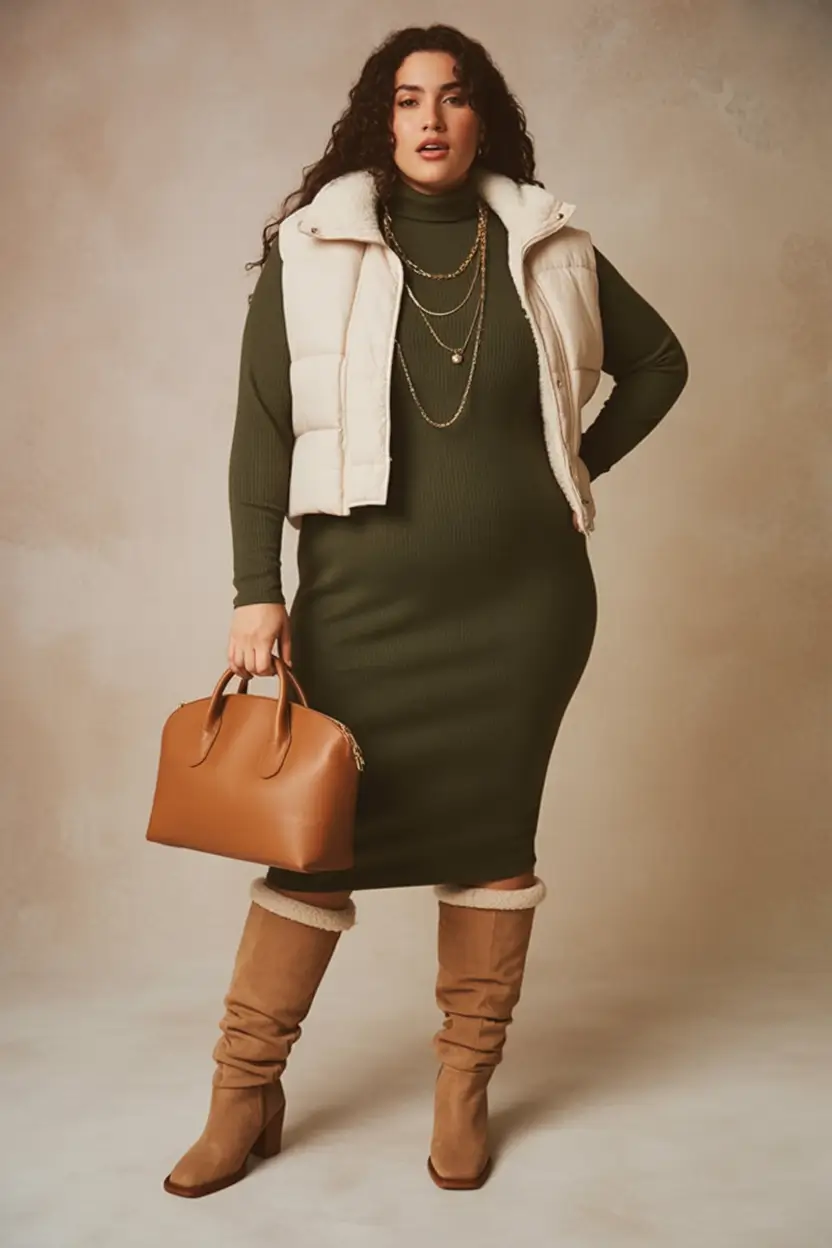 curvy fall outfits ideas 2025 Olive Dreams and Shearling Scenes