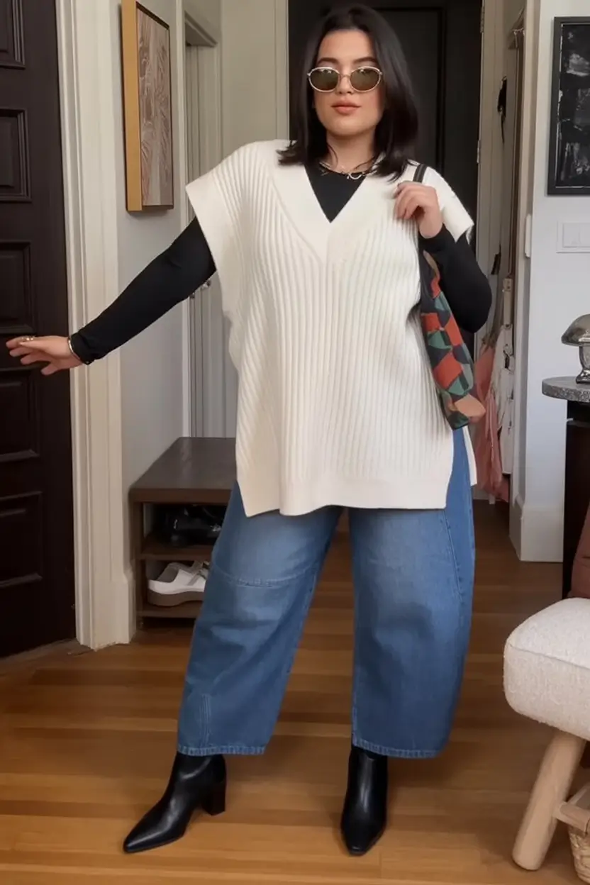 curvy fall outfits ideas 2025 Modern Layered Vest Moment