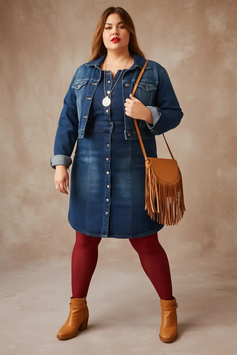 curvy fall outfits ideas 2025 Denim on Denim With a Twist