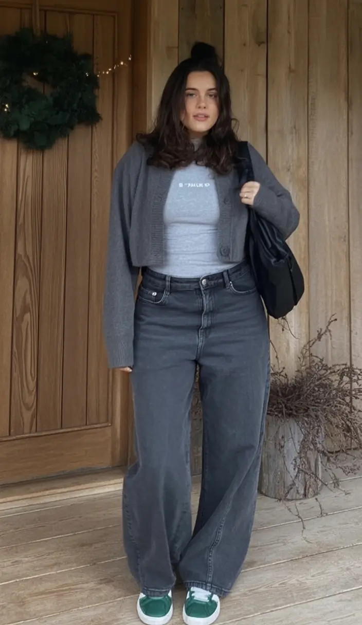 curvy fall outfits ideas 2025 Charcoal Comfort with a Hint of Streetwear