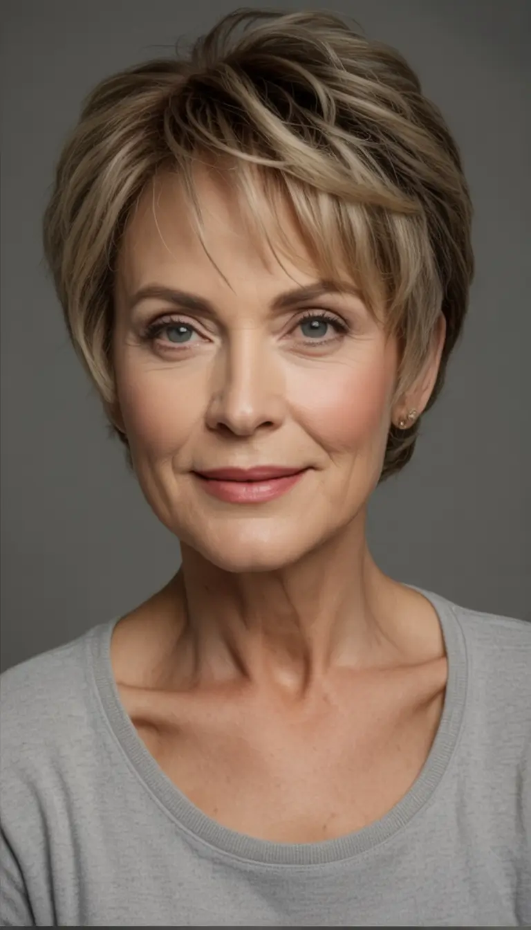 Elegant Fall hairstyles and colors for Women Over 60 in 2025 Pixie Volume with Textured Fringe