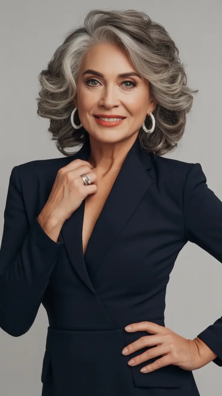 Elegant Fall hairstyles and colors for Women Over 60 in 2025 Silver Volume with Sculpted Curl