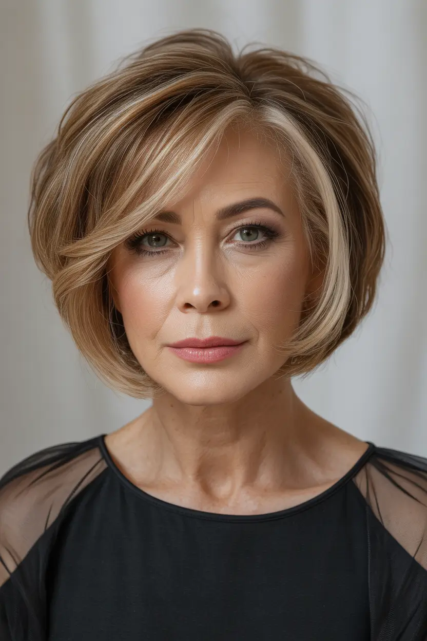 Elegant Fall hairstyles and colors for Women Over 60 in 2025 Refined Golden Blonde Bob