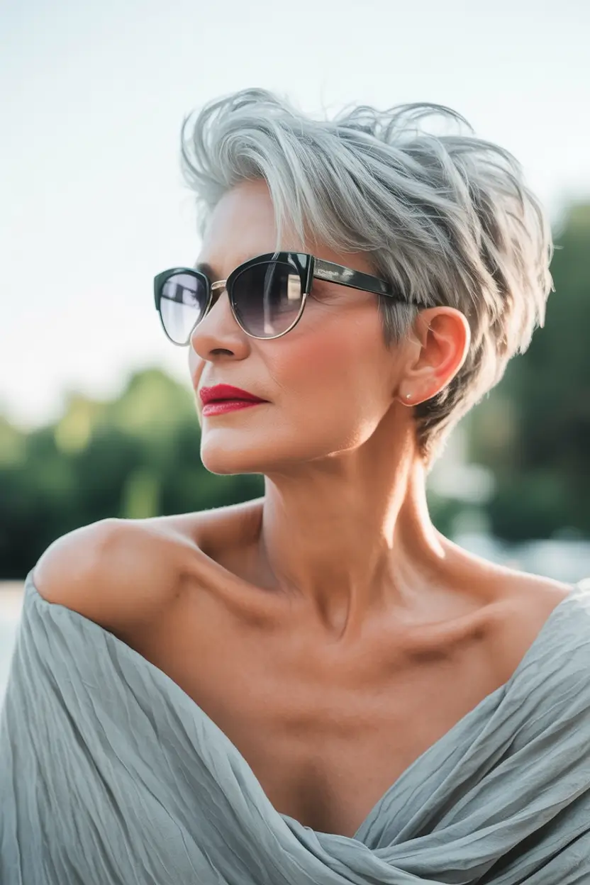 Elegant Fall hairstyles and colors for Women Over 60 in 2025 Edgy Icy Blonde Crop with Height