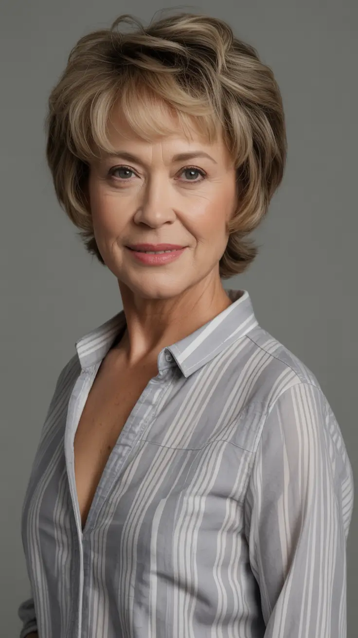 Elegant Fall hairstyles and colors for Women Over 60 in 2025 Feathered Champagne Volume