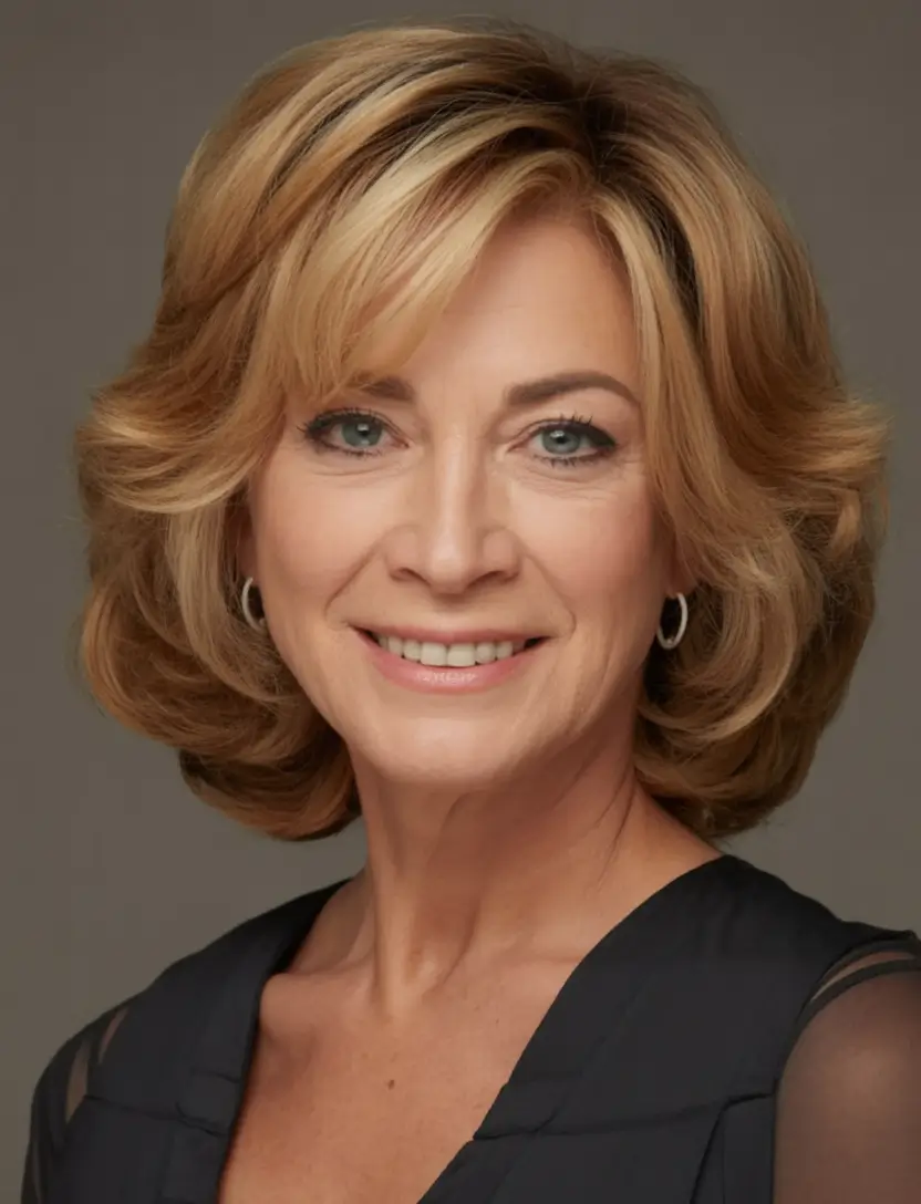 Elegant Fall hairstyles and colors for Women Over 60 in 2025 Classic Flipped Layers with Honey Warmth