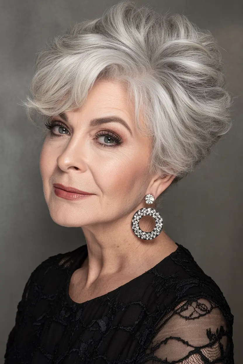 Elegant Fall hairstyles and colors for Women Over 60 in 2025 Silver Volume Elegance