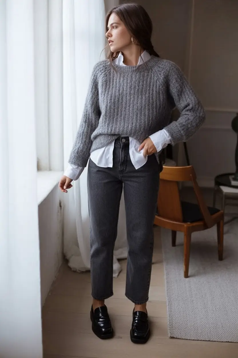 Everyday Fall Fashion outfits with Jeans 2025 Preppy in Grey and Charcoal