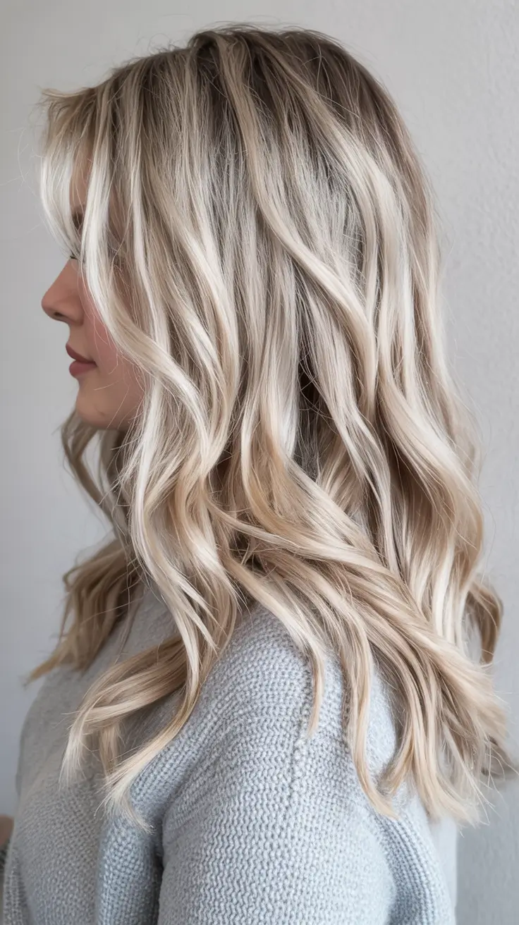 Fall 2025 Hair Color Trends for Blondes Silvery Champagne Blonde Waves