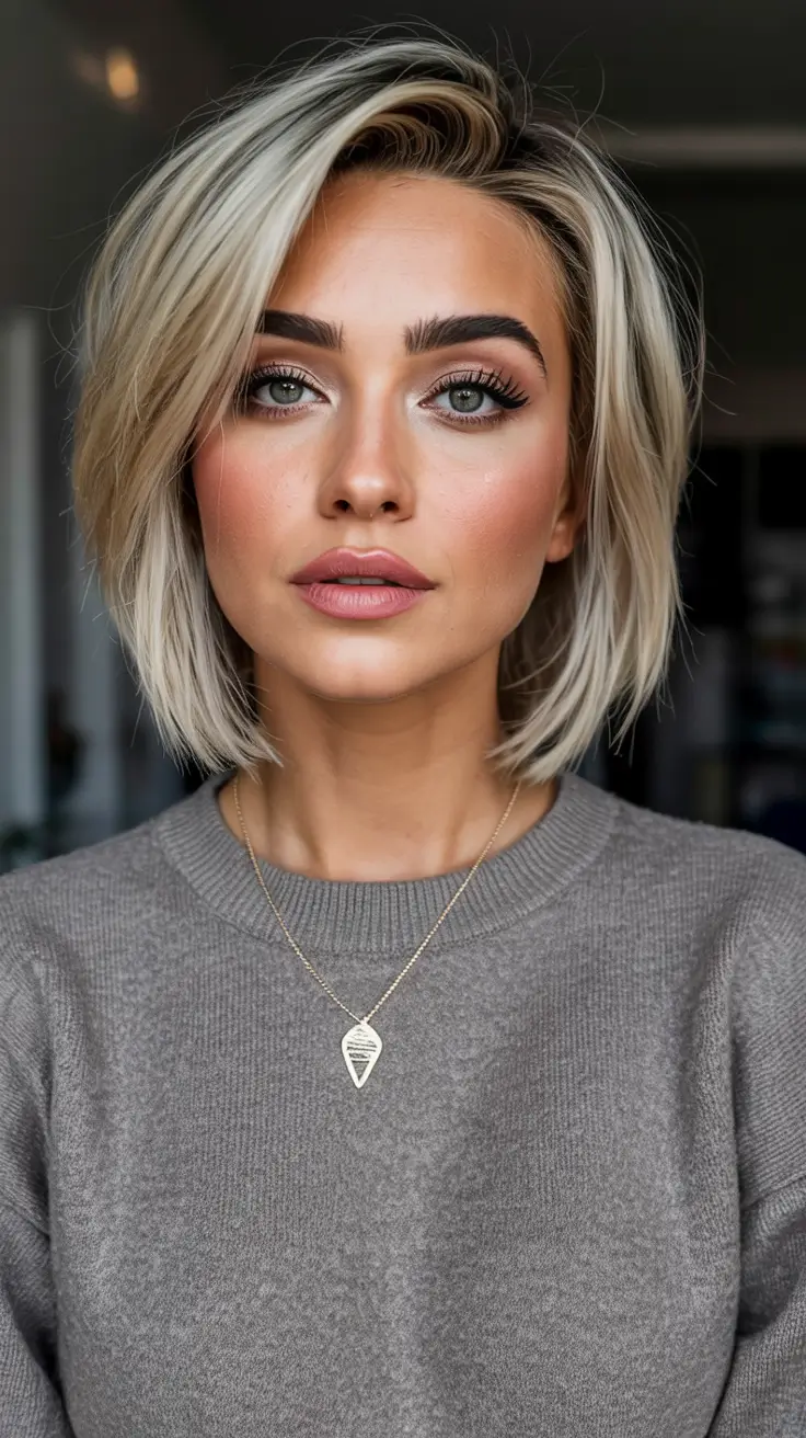 Fall 2025 Hair Color Trends for Blondes Vanilla Cream Bob with Root Shadow