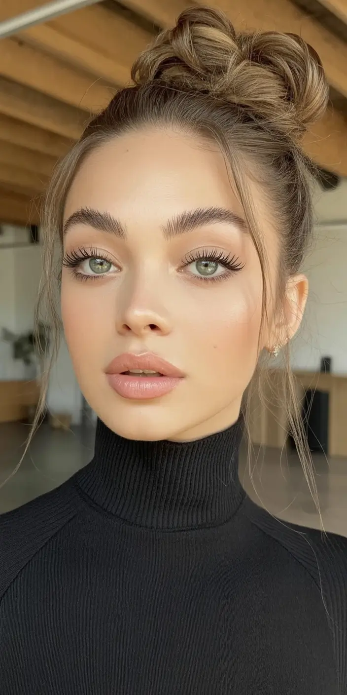 Fall 2025 Hairstyles for Women Messy Double Bun with Soft Tendrils