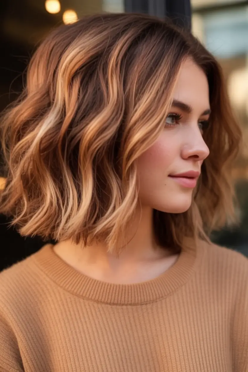 Fall 2025 Hairstyles for Women Golden Balayage Bob with Movement