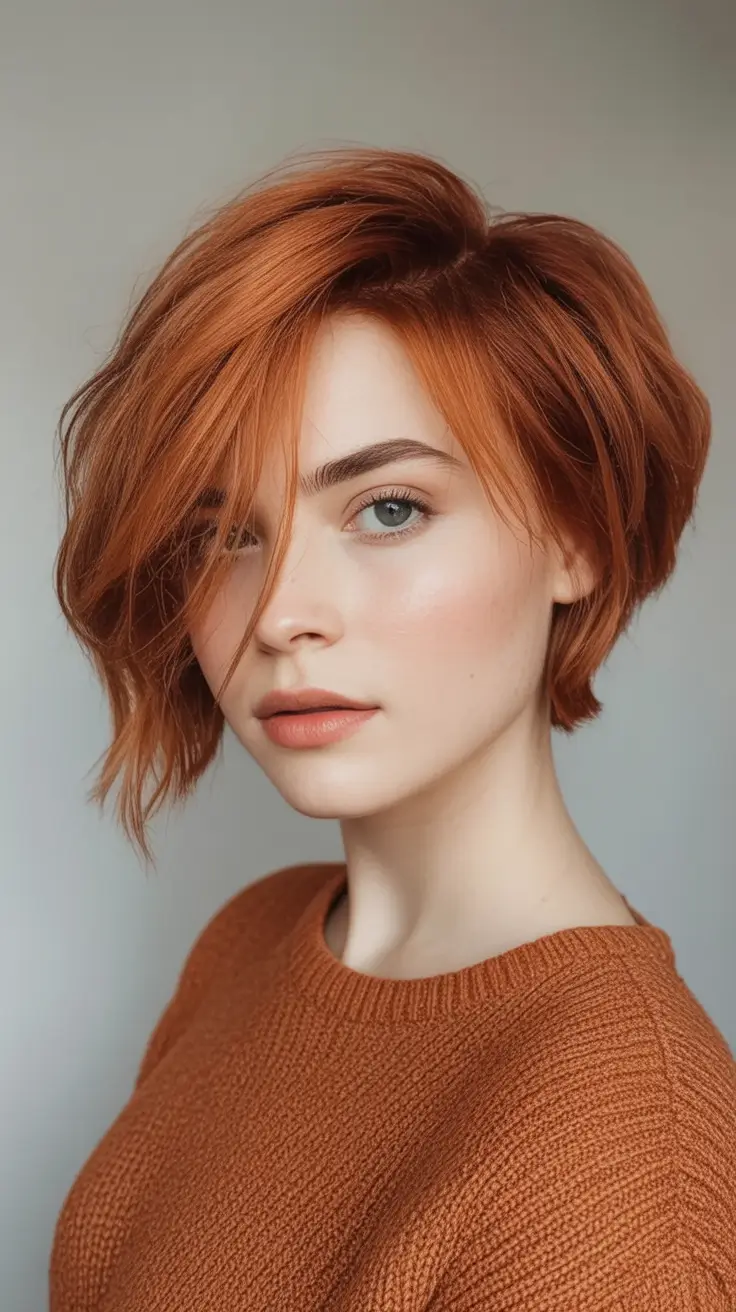 Fall 2025 Hairstyles for Women Textured Ginger Bob with Side Swing