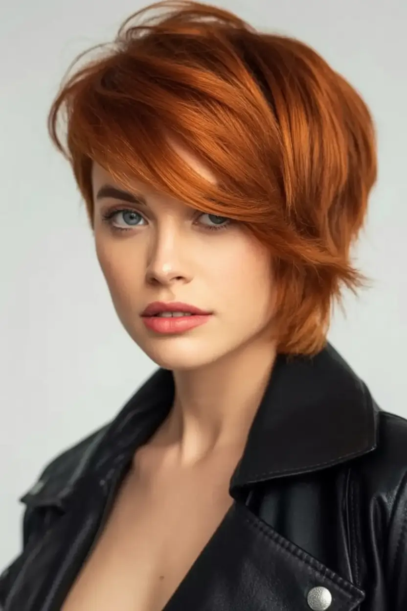 Fall 2025 Hairstyles for Women Layered Copper Pixie with Drama