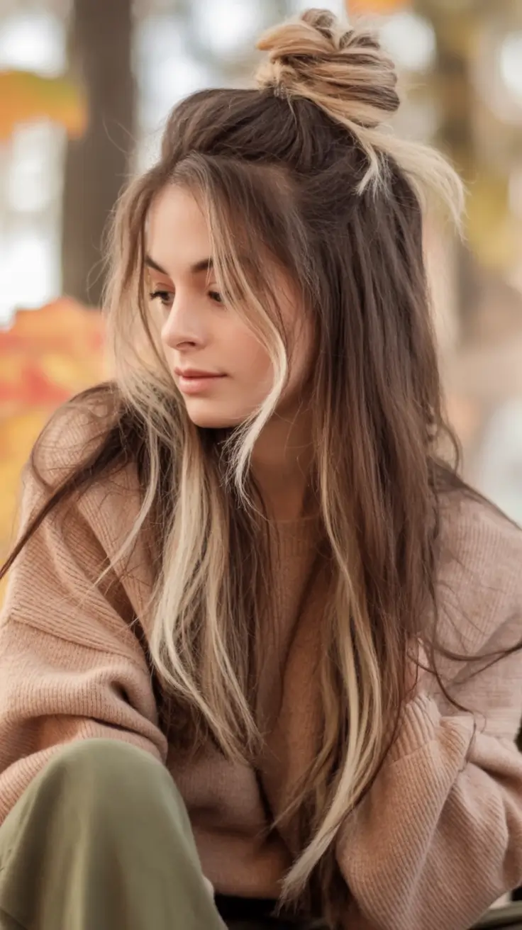 Fall 2025 Hairstyles for Women Half-Up Blonde Streak Magic