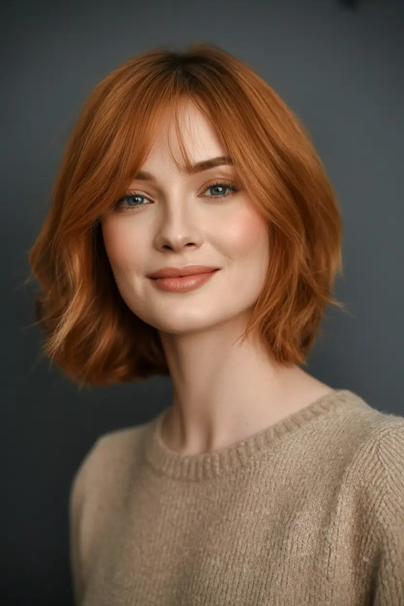 Fall 2025 Short Haircuts Inspo You’ll Love Soft Ginger Bob With Curtain Bangs