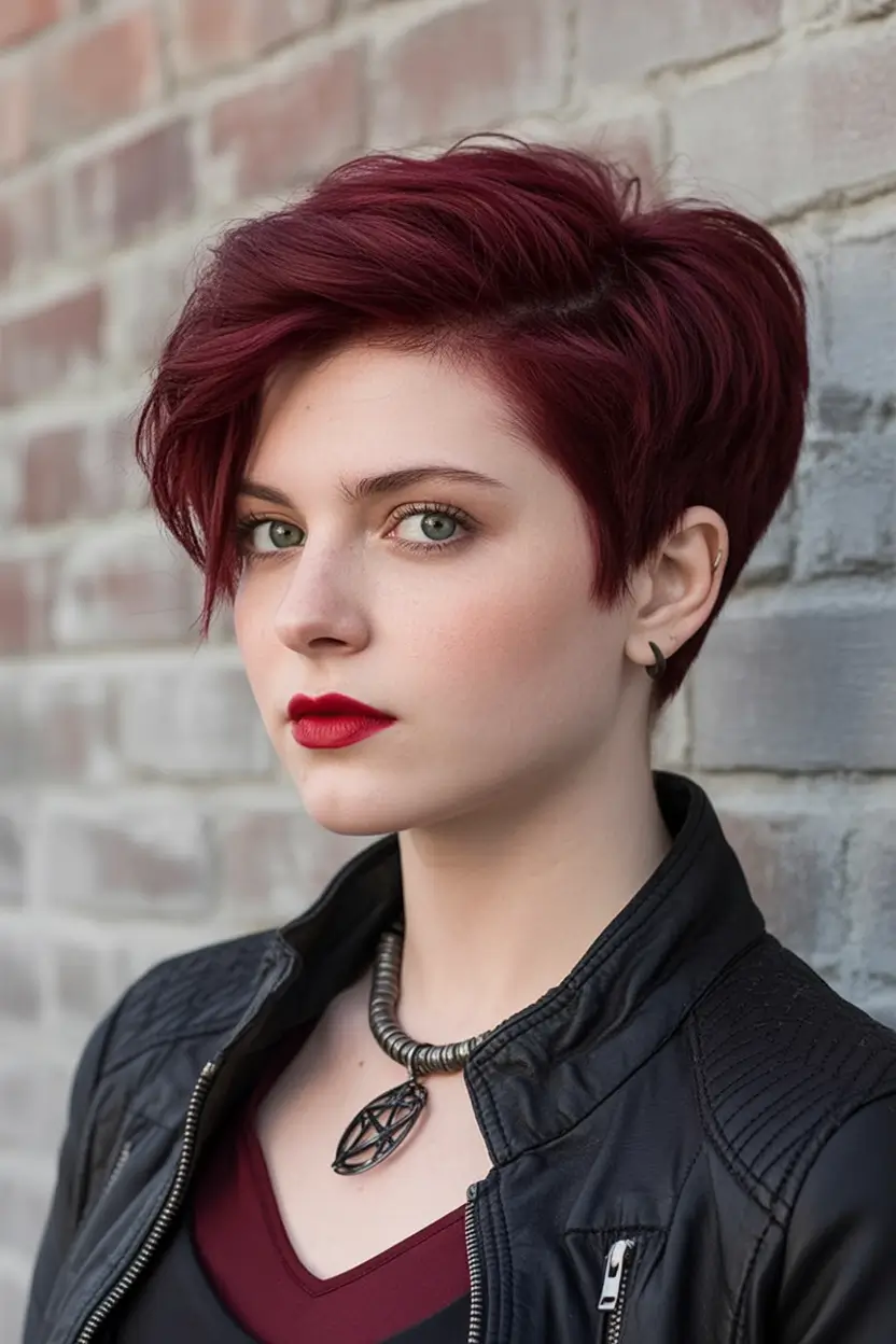 Fall 2025 Short Haircuts Inspo You’ll Love Deep Burgundy Pixie With Volume