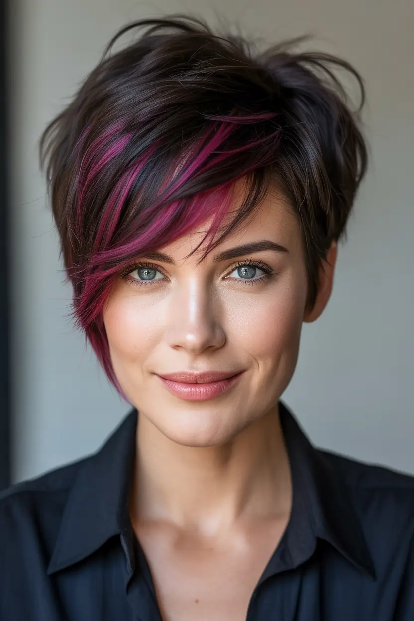Fall 2025 Short Haircuts Inspo You’ll Love Choppy Pixie With Raspberry Bangs