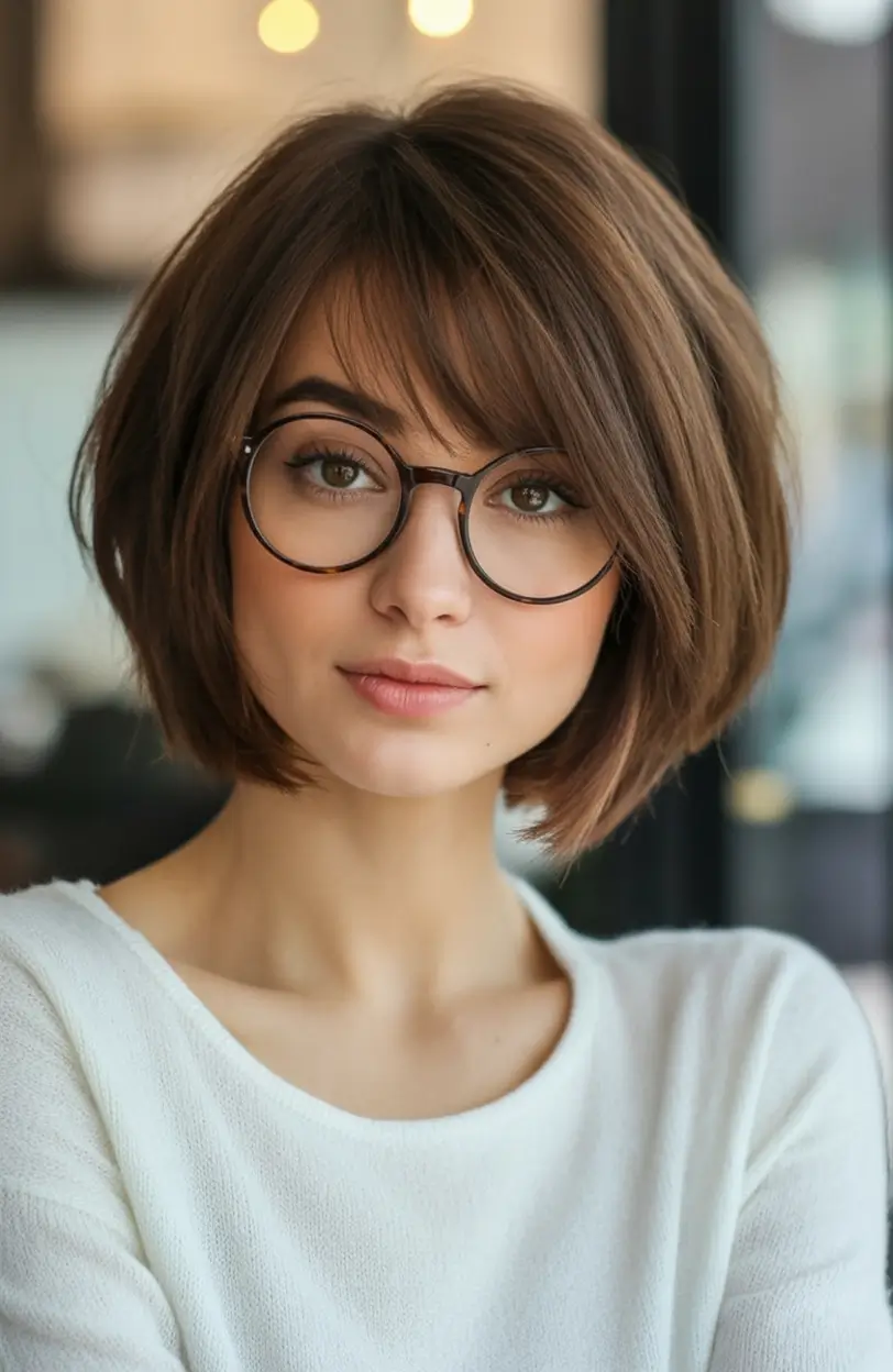 Fall 2025 Short Haircuts Inspo You’ll Love Rounded Chestnut Bob With Curtain Bangs