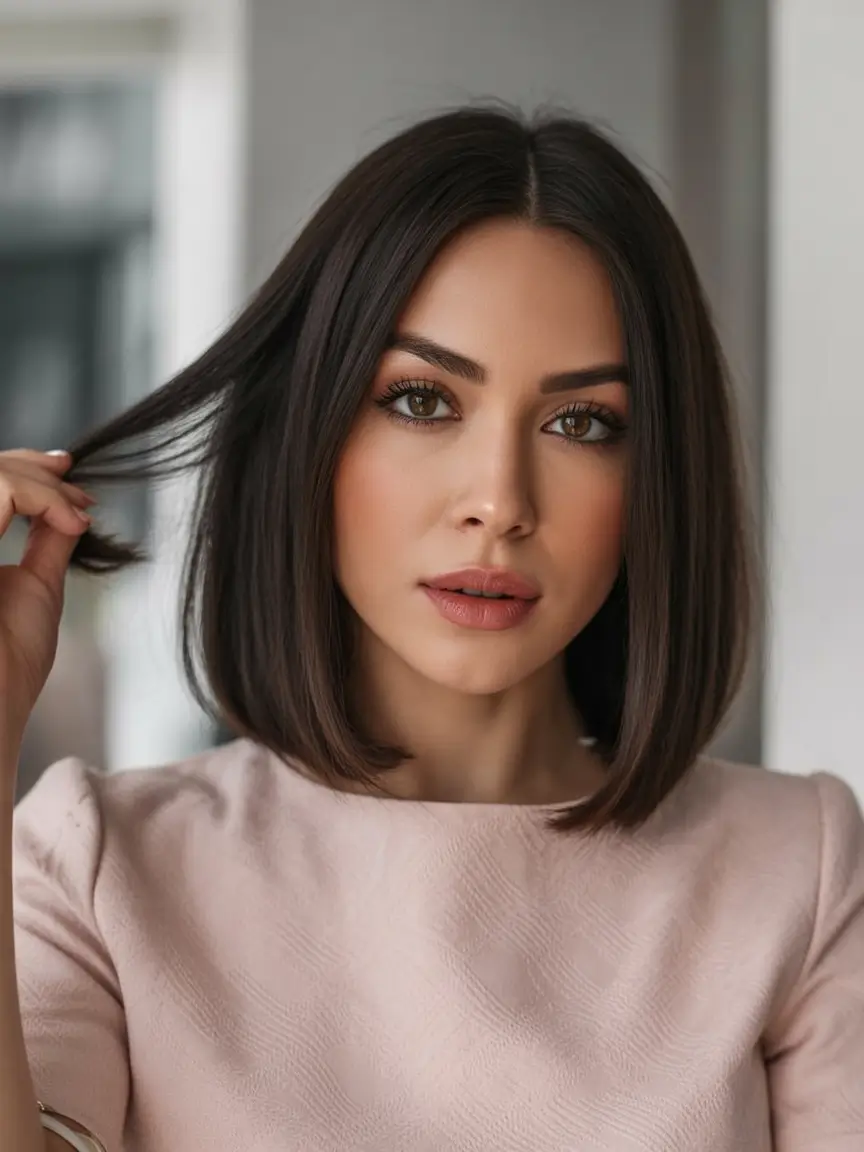 Fall bob haircut ideas 2025 Perfect-Center Parted Bob with Tapered Ends