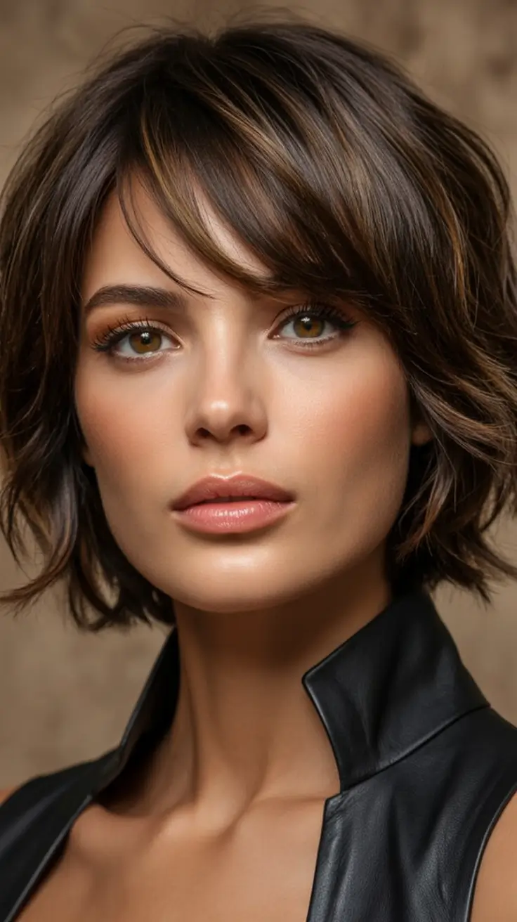 Fall bob haircut ideas 2025 Layered Shag Bob with Face-Framing Fringe