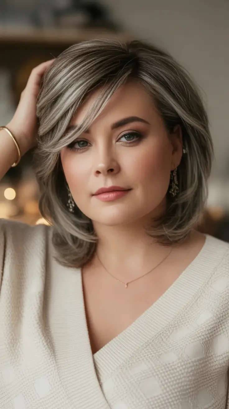 Fall bob haircut ideas 2025 Silver-Toned Medium Bob With Side Bang