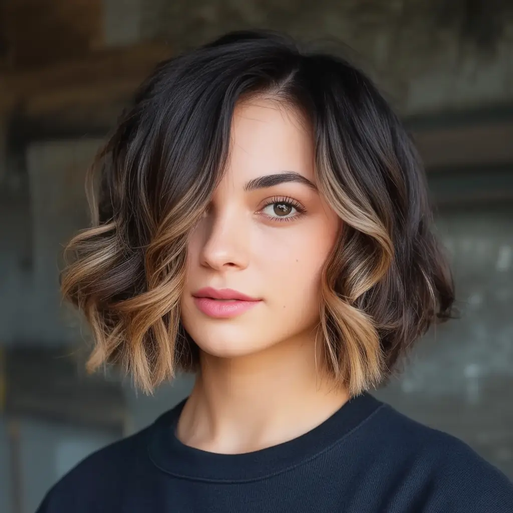 Fall bob haircut ideas 2025 Curled Brunette Bob With Honey Highlights