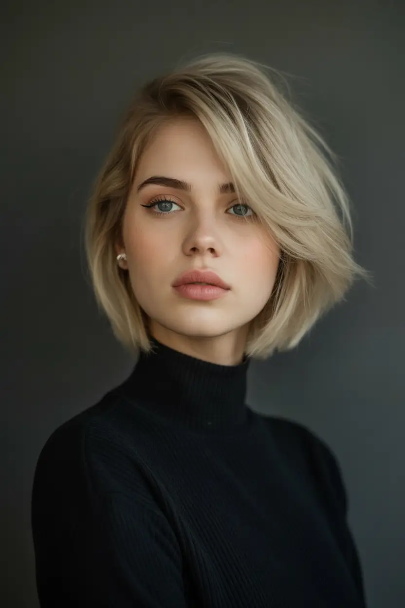 Fall bob haircut ideas 2025 Side-Swept Soft Blonde Bob