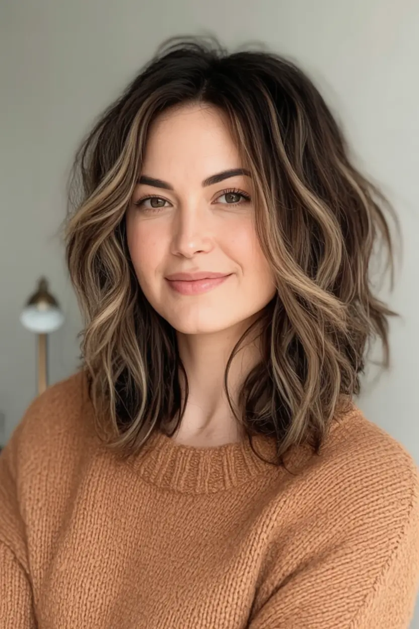 Fall bob haircut ideas 2025 Voluminous Collarbone Lob with Blonde Face-Framing