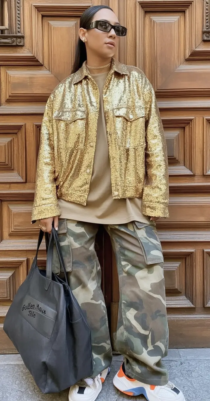 2025 Fall Casual Looks and outfits Ideas Gold Glam Meets Street Smart